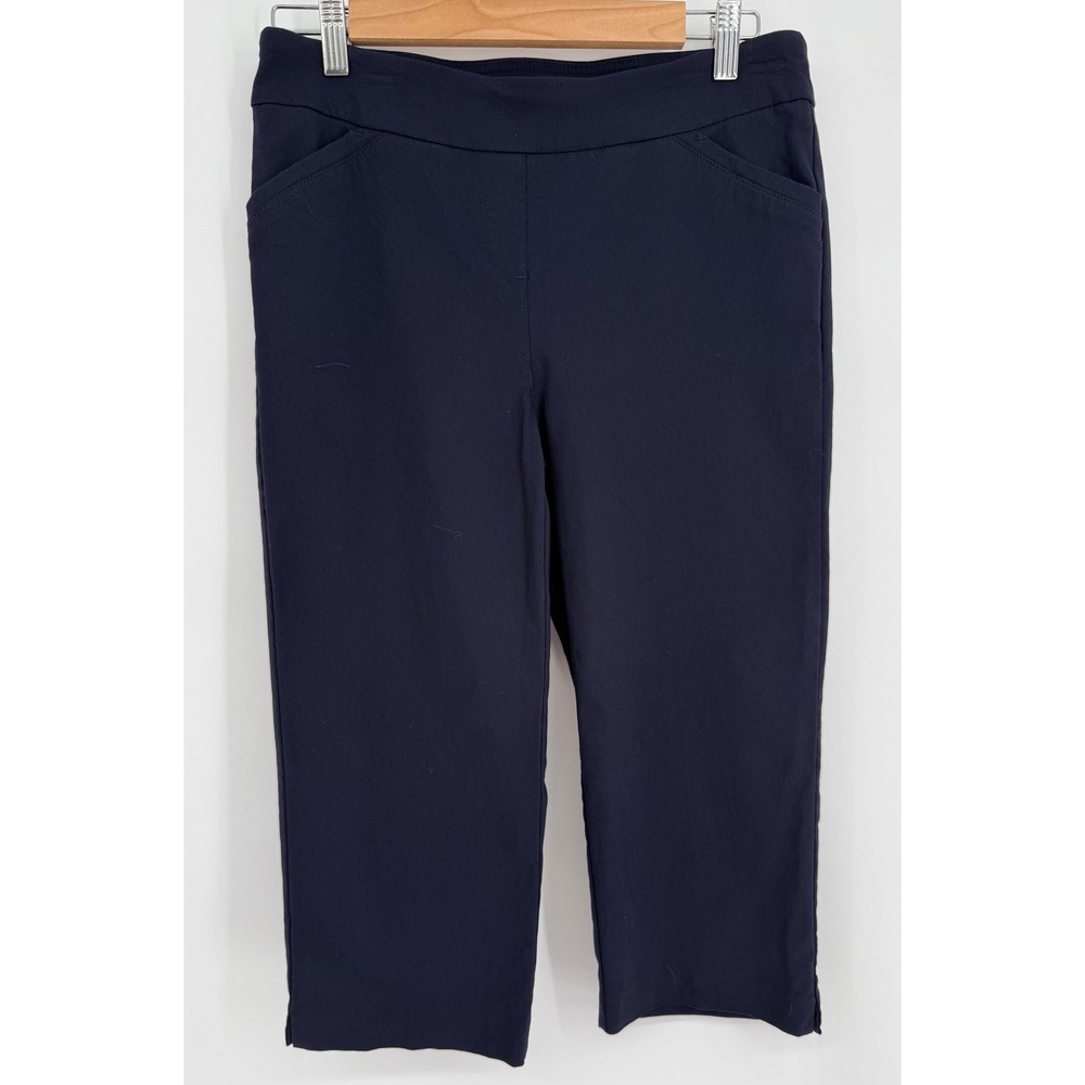 Coral Bay Petite Navy Pull On Capri Pants Womens Stretch Cropped Trousers Sz 6P